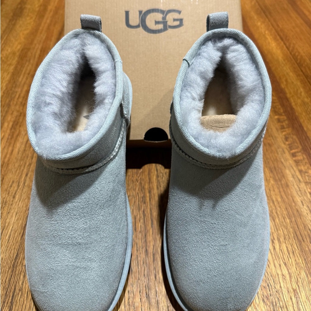 NWT UGG Light Blue Gray Ultra-mini Suade boots